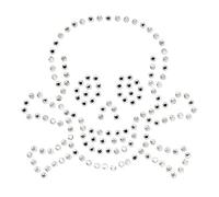 Mono Quick Totenkopf Pirat Strass Applikation, Bügelbild, Strassmotiv, Edelstein Look, 1 Stück, ca. 6 x 5,5 cm