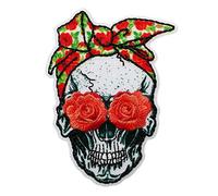 Mono Quick Totenkopf Rosen - Aufnäher Aufbügler Applikation Iron-On Patch