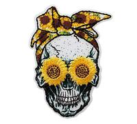 Mono Quick Totenkopf Sonnenblumen - Aufnäher Aufbügler Applikation Iron-On Patch