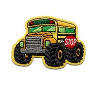 Mono Quick Truck Schulbus gelb - Aufnäher, Bügelbild, Aufbügler, Applikationen, Patches, Flicken, zum aufbügeln, Größe: 4 x 5,7 cm