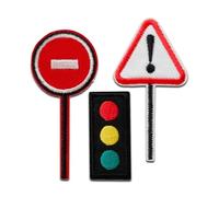 Mono-Quick Verkehrszeichen Aufnäher zum Aufbügeln 6,4 x 3,2 cm Bügelbild für Kinder mit Bauernhof Baustelle Action Spielspaß, Bügelpatch Patches Bügelflicken Kindergeburtstag