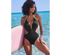 Monokini BUFFALO "Pop", Damen, Gr. 38, N-Gr, schwarz, Obermaterial: 83% Polyamid, 17% Elasthan. Futter: 100% Polyester, kontrastfarbene Details, unifarben, Badeanzüge, Mit kontrastfarbigen Details (81