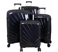 Monopol Kofferset Florenz 4tlg Hartschalenkofferset PP Troley 4 Rollen Größe XL+L+M+S (Schwarz)