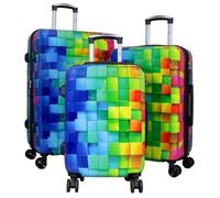 Monopol Reisekoffer und Kofferset 3tlg Hartschale Mosaik Trolley (Mehrfarbig, Kofferset 3-teilig)