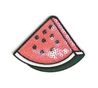 Monoquick Bügelbild Applikation Aufnäher Patch Früchte tutti frutti Melone mit Pailletten 5,7 cm x 7,3 cm, 16152, rot grün