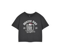 Monster High Alumni Damen graues Cropped-Kurzarm-T-Shirt | Grafik-T-Shirt für Damen mit Logo-Print Top | kurzärmelige Alumni-Bekleidung | Freizeitkleidung für Sie, grau, L