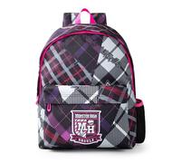 Monster High Ghouls Tartan Patchwork Rucksack in Schwarz, Rosa, Grau und Lila | Klassische karierte Schultasche für Mädchen und Damen | Verstellbare Träger, Vordertasche und Netzaufbewahrung