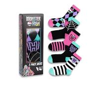 Monster High Girls Wadensocken mit Totenköpfen und Streifen | 5er-Set | Lustige Muster Logos | Lässige Alltagssocken für Kinder | Argyle- und Streifendesign