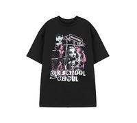 Monster High schwarzes T-Shirt für Damen | Old School Ghoul Grafik T-Shirt | Kurzarm-Freizeitoberteil Charaktere Druck | Cartoon-Serien-Bekleidung für lustige Alltagskleidung