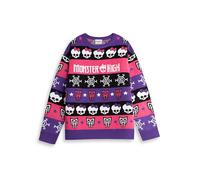 Monster High Weihnachtspullover für Damen in Lila, Rosa, Schwarz und Weiß | Langärmlig, Rundhalsausschnitt, Totenkopf- und Schneeflockenmuster | Winterkleidung für Festliche Anlässe
