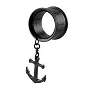 Monster Piercing 316L Chirurgenstahl Double Flared Tunnel | mit Anker Anhänger | Ohr Plug Tunnel Piercing Fleischtunnel | Durchmesser: 6MM bis 16MM | Schwarz
