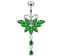Monster Piercing Dark Green Crystal Stein Trendy Schmetterling Design Sterling Silber Bauch Bars Piercing