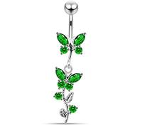 Monster Piercing Dark Green Crystal Stein Trendy Twin Schmetterling Design Sterling Silber Bauch Bars Piercing