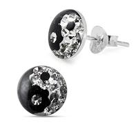 Monster Piercing Epoxy Clover Multi Kristall Stein schwarz und klarer Yin Yang 925 Sterling Silber Ohrstecker