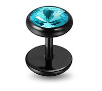Monster Piercing Runde Light Blue Crystal Stein 16 Gauge schwarz eloxiert chirurgischer Stahl 316L Fake Ohr Piercing Plug