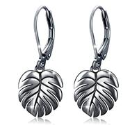 Monstera Ohrringe 925 Sterling Silber Leverback Ohrringe Palmenblätter Tropische Ohrringe Pflanze Baumeln Tropfen Ohrring für Damen Mädchen Modeschmuck (Schwarz)