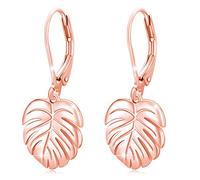 Monstera Ohrringe 925 Sterling Silber Leverback Ohrringe Palmenblätter Tropische Ohrringe Pflanze Baumeln Tropfen Ohrring für Damen Mädchen Modeschmuck (Roségold)