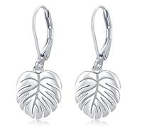 Monstera Silber Ohrringe - Palmenblätter Tropische Pflanze Baumeln Ohrringe für Damen & Mädchen - Sterling Silber Leverback Modeschmuck