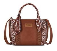 Montana West Wrangler Kleine Tragetasche für Damen, Tragegriff oben, geflochten, Wüsten-Paisley-Geldbörse, Western-Crossbody-Handtasche mit Riemen, Braun, Medium