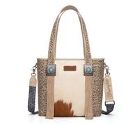 Montana West Wrangler Tragetasche aus Rindsleder für Damen, Western-Werkzeugtasche, Lederfransen mit türkisfarbenem Stein-Concho, Large