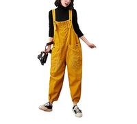 Montecarduo Damen Latzhose - Frauen Herbst Winter Gelb Cord Overalls Lose Plus Größe Strampler Tasche Breites Bein Overalls Für Outdoor Hosen Streetwear, Stil A, M