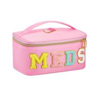MonyPlay Bunte MEDS Make-up-Tasche mit Buchstabenstickerei, tragbar, PU-Kulturbeutel mit Griff, für Frauen und Mädchen, Reise-Medizintasche, A: Pink, 25cm*16cm*10cm/9.84''*6.3''*3.94'', Einfach