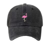 MONYRA Vintage Baseball Cap mit Flamingo-Stickerei, 100% Baumwolle, Unisex, Verstellbar, Washed Denim Look, Schwarz