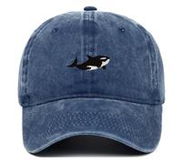 MONYRA Vintage Baseball Cap mit Orca Stickerei, Unisex Kappe aus gewaschener Baumwolle, Verstellbarer Schwertwal Dad Hat für Damen und Herren (Blau)
