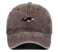 MONYRA Vintage Baseball Cap mit Orca Stickerei, Unisex Kappe aus gewaschener Baumwolle, Verstellbarer Schwertwal Dad Hat für Damen und Herren (Braun)