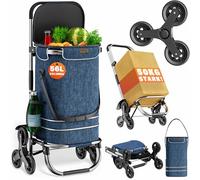 MONZANA® 3in1 Einkaufstrolley 56L bis 50 kg klappbar abnehmbare Tasche 6 Rollen Tragegurt Treppensteiger Einkaufswagen Einkaufshilfe Trolley Blau Meliert