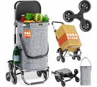 MONZANA® 3in1 Einkaufstrolley 56L bis 50 kg klappbar abnehmbare Tasche 6 Rollen Tragegurt Treppensteiger Einkaufswagen Einkaufshilfe Trolley Grau Meliert