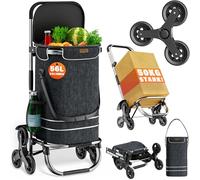 MONZANA® 3in1 Einkaufstrolley 56L bis 50 kg klappbar abnehmbare Tasche 6 Rollen Tragegurt Treppensteiger Einkaufswagen Einkaufshilfe Trolley Schwarz Meliert