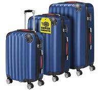 Monzana® 3tlg. Kofferset Baseline Hartschalen Koffer M-L-XL Gel-Griffe 4 Rollen Kantenschutz Schloss Standfüße Trolley Rollkoffer Reisekoffer blau