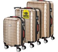 Monzana® 3tlg. Kofferset Exopack TSA Schloss Hartschalen Koffer M-L-XL Gel-Griffe 4 Zwillingsrollen Standfüße Trolley Rollkoffer Reisekoffer Champagner