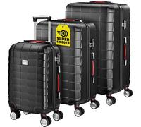 Monzana® 3tlg. Kofferset Exopack TSA Schloss Hartschalen Koffer M-L-XL Gel-Griffe 4 Zwillingsrollen Standfüße Trolley Rollkoffer Reisekoffer Schwarz