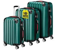 Monzana® 3tlg. Kofferset Hartschalen Koffer M-L-XL Gel-Griffe 4 Rollen Kantenschutz Schloss Standfüße Trolley Rollkoffer Reisekoffer Grün