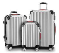 Monzana® 3tlg. Kofferset, Silber - M-L-XL - inkl. Schloss, Organizer & Kofferwaage - Gurt Gel-Griffe, Zwillingsrollen, Standfüße, Trolley, Reisekoffer, Hartschalenkoffer, Gepäck-Set, Trolley Set