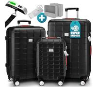 MONZANA® 3tlg. Kofferset TSA Schloss Organizer Kofferwaage Gurt Gel-Griffe Zwillingsrollen Standfüße Trolley Reisekoffer Hartschalen Koffer M-L-XL Schwarz