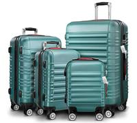 Monzana® 4tlg Kofferset Schloss Organizer Kofferwaage Gurt Gel-Griffe Zwillingsrollen Standfüße Trolley Reisekoffer Hartschale Koffer S-M-L-XL Grün