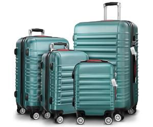 Monzana® 4tlg Kofferset Schloss Organizer Kofferwaage Gurt Gel-Griffe Zwillingsrollen Standfüße Trolley Reisekoffer Hartschale Koffer S-M-L-XL Grün