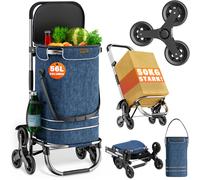 Monzana 2in1 Einkaufstrolley 30kg Klappbar Abnehmbare Tasche 6 Rollen Kühltasche Einkaufswagen Einkaufshilfe Treppensteiger , Farbe:blau