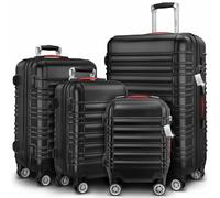 MONZANA® 4tlg Kofferset Schloss Organizer Kofferwaage Gurt Gel-Griffe Zwillingsrollen Standfüße Trolley Reisekoffer Hartschale Koffer S-M-L-XL Schwarz