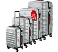 MONZANA® Kofferset 4tlg Hartschalen Koffer S-M-L-XL Gel-Griffe 4 Rollen ABS Hardcase Schloss Füße Trolley Rollkoffer Reisekoffer Set Silber