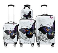 MONZANA Reisekofferset 4tlg Butterfly Hartschalenkofferset mit Schloss & Beautycase 360° Rollen Schutzfolie Netzfach 2 Wege Reißverschluss Koffer
