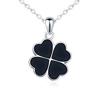 MOOFUN Black Tropfeinspeisung Kleeblatt Halskette Damen Mädchen Silber 925: Glücksblätter Ästhetik Anhänger Kette für Mama Frau Freundin Tochter Schwester - Modeschmuck für Geburtstag Partei Hochzeit