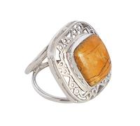 Mookaite Brecciated Ring - Modeschmuck Cabochon mit Lünette aus 925 Sterling Silber, 14 x 13 mm mehrfarbiger Steinring, handgefertigter einzigartiger handgefertigter Schmuck 51 (16.2)