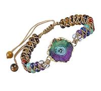 mookaitedecor 7 Chakra Stein Armband für Damen und Herren, Geode Druzy Bunte Kristall Einstellbare Doppelt Geflochtenes Perlenarmbänder für Reiki Heilung Chakra, Tigerauge Stein