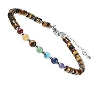 mookaitedecor 7 Chakra Steine Armband für Heilung Yoga Energie Reiki, Kugelarmband Kristall Perlen Heilsteine Schmuck, Einstellbare Armbände für Damen und Herren, Howlith-Türkis Stein