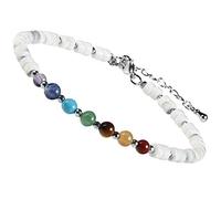 mookaitedecor 7 Chakra Steine Armband für Heilung Yoga Energie Reiki, Kugelarmband Kristall Perlen Heilsteine Schmuck, Einstellbare Armbände für Damen und Herren, Howlith-Türkis Stein