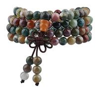 mookaitedecor Edelstein elastisches Armband mit 108 Perlen, Buddhistische Tibetische Gebetskette, Buddha Mala Kette Halskette für Kristall Reiki Chakra & Heilung